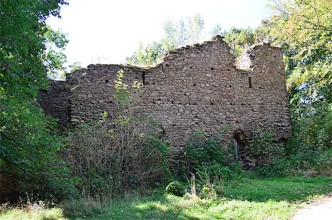 Blick auf die Ruine Kempe, Ansicht vom Wanderweg (Quelle: Sagensammlung, Bd. 1; J. Schneider)